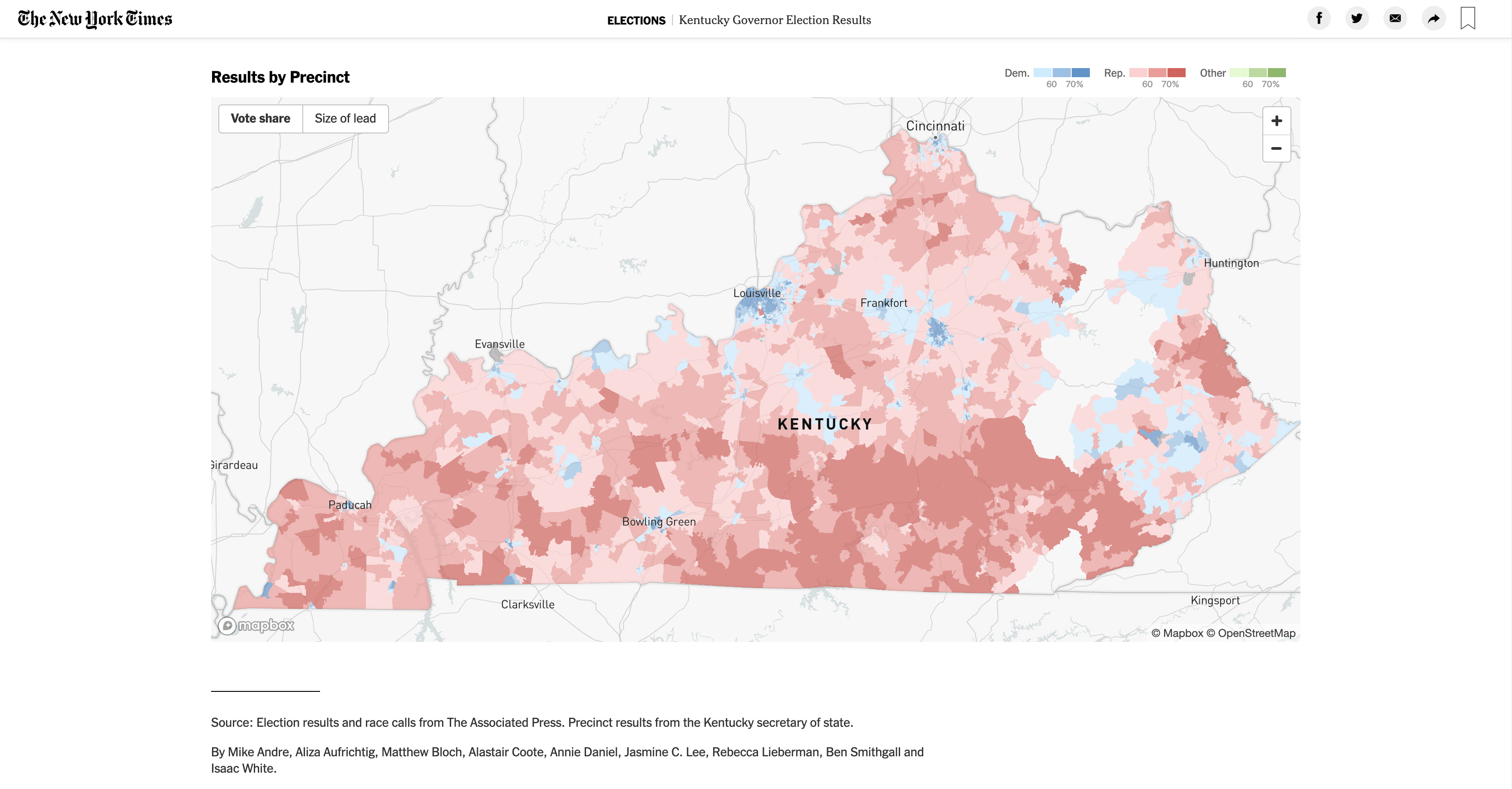 New York Times Kentucky Governor Election Results Map